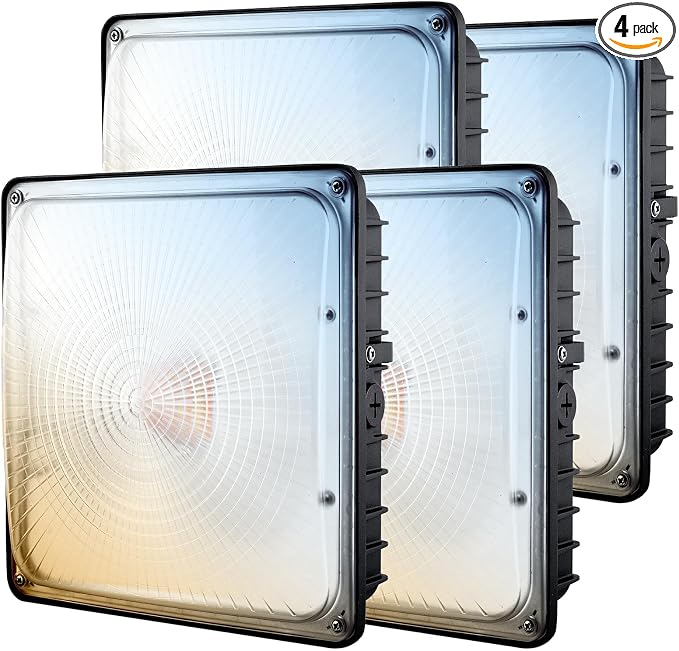 100W LED Canopy Lights 4Pack, 40/60/80/100W Selectable, 15000LM 5000K Square by Goldinfu