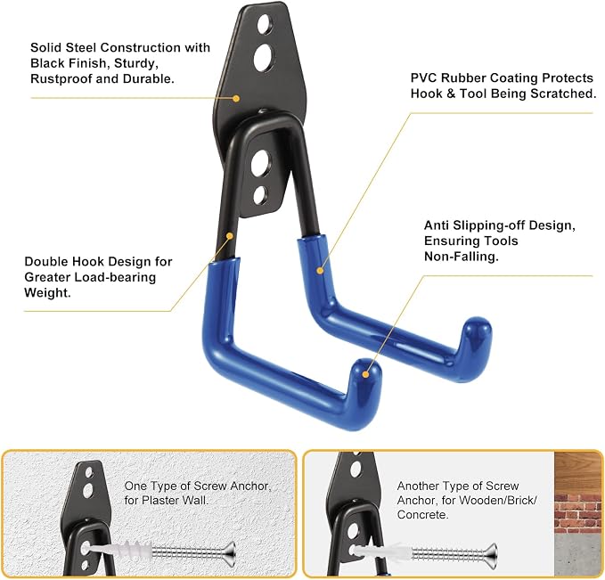 Steel Garage Hooks Wall Tool Organizer, 14 Pack Garage Storage Hook Heavy Duty - Image 3