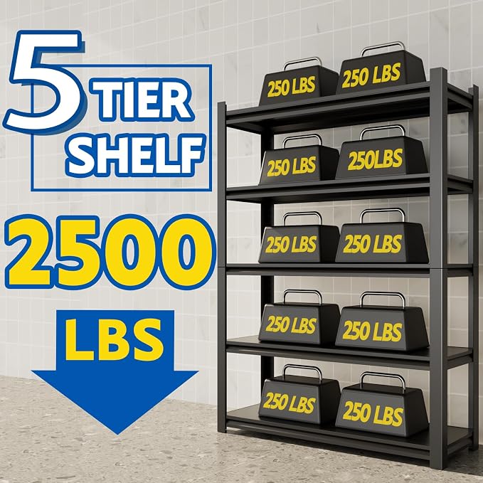 72''H Garage Shelving Heavy Duty, 2500LBS Storage Shelves, 5-Tier Adjustable - Image 4