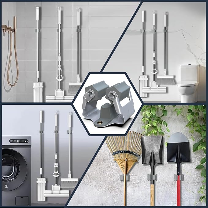 3-H Mop and Broom Holder Wall Mount 6 Pack, Broom Holder - Image 3