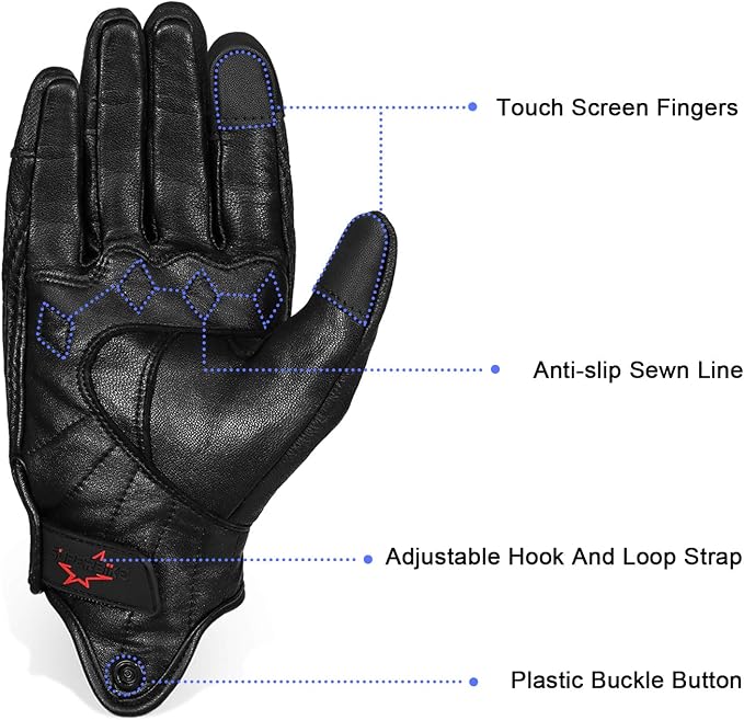 Full Finger Goat Skin Leather Touch Screen Motorcycle Gloves Men S - Image 3
