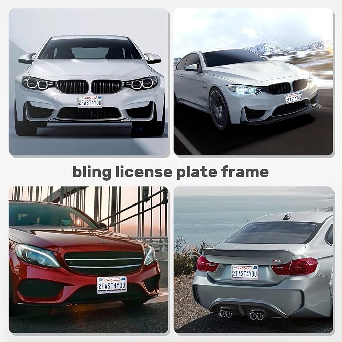 2 Pack License Plate Frames for Women, Sparkly Rhinestone Diamond Car - Image 7