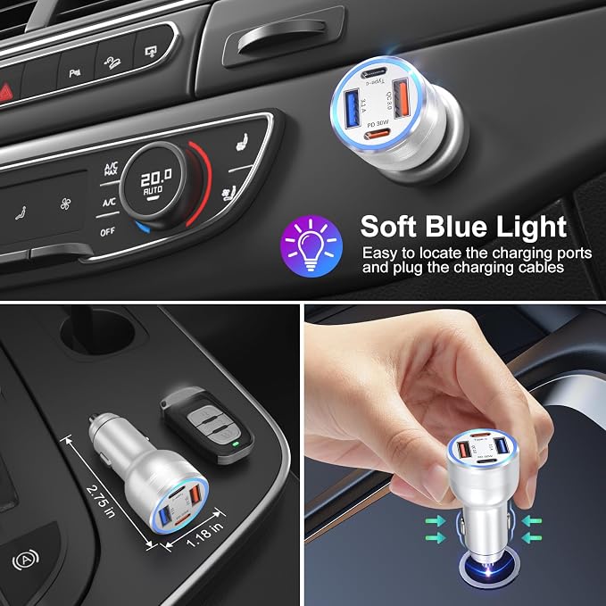 USB C Car Charger 5 Pack, Bangfun 65W 4-Port Dual 12V USB Car Charger QC+PD 3.0 - Image 3