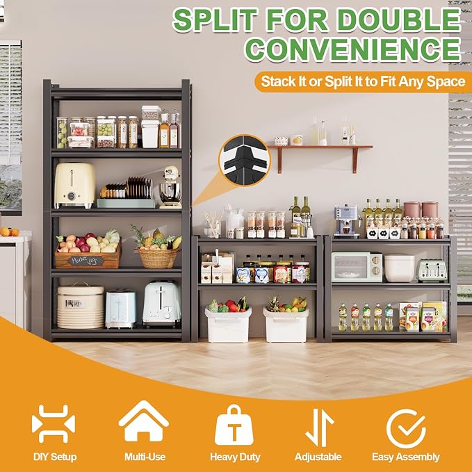 72H Metal Kitchen Storage Shelves, 2800 LBS Heavy Duty Pantry Shelving Unit - Image 4