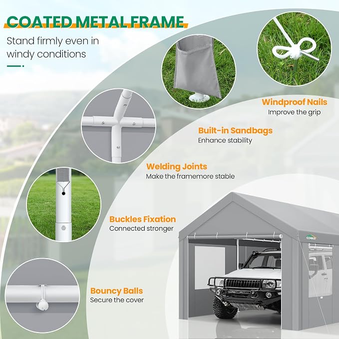 COBIZI Carports 10x20 Heavy Duty Car Canopy Garage - Image 4