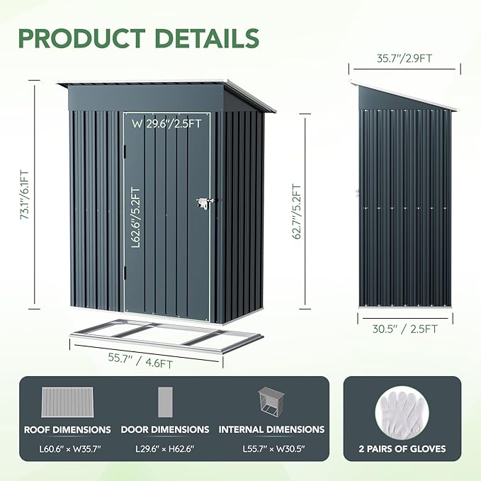 Breezz 5x3FT Vertical Outdoor Steel Storage Shed - Image 2