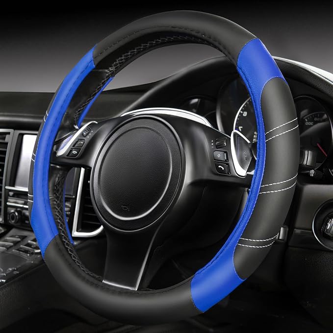 CAR PASS Line Rider Microfiber Leather Sporty Steering Wheel Cover Universal by CARPASS
