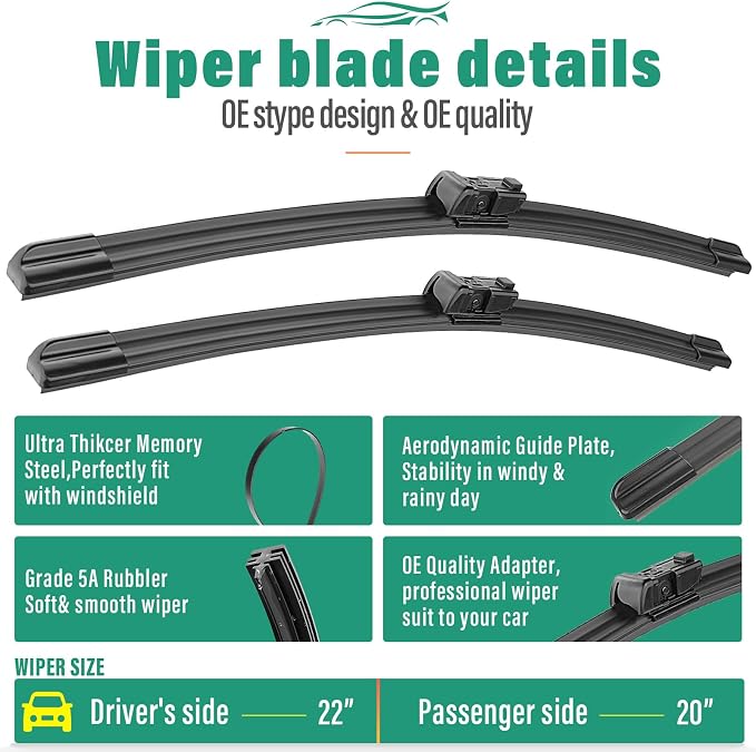 22" 20" 11" Windshield Wiper Blades Replacement - Image 3