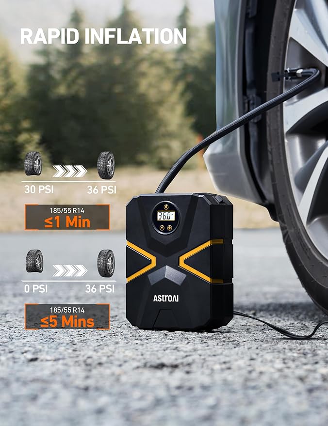 AstroAI S1 Tire Inflator Portable Air Compressor 12V DC, Digital Car Tire Pump - Image 4