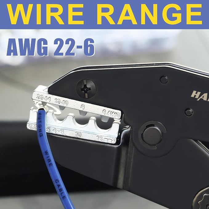 haisstronica Crimping Tool for Non-Insulated Terminal, AWG 22-6 Ratchet Wire - Image 4