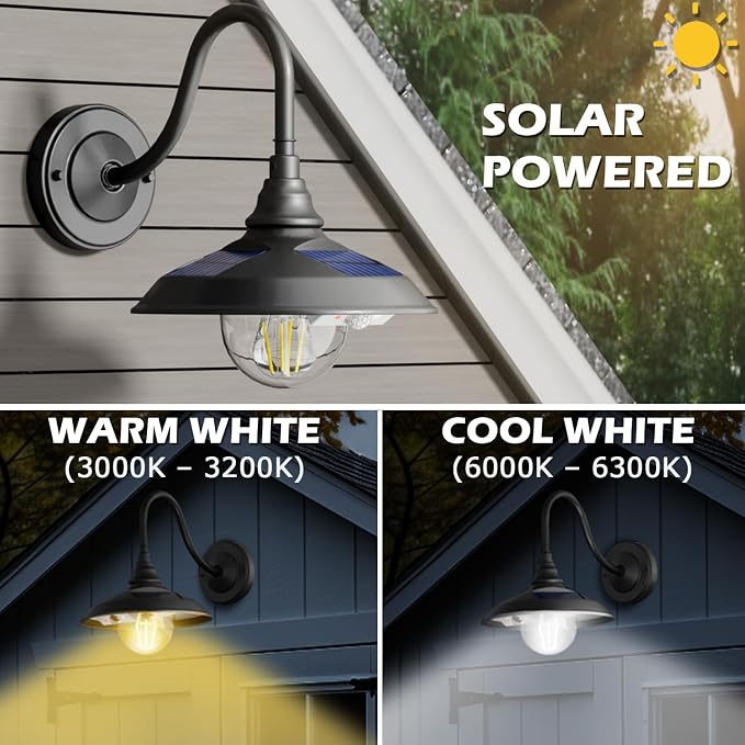 SIEDiNLAR Solar Barn Light Outdoor 3 Modes 2 Lighting, Aluminum Vintage - Image 2