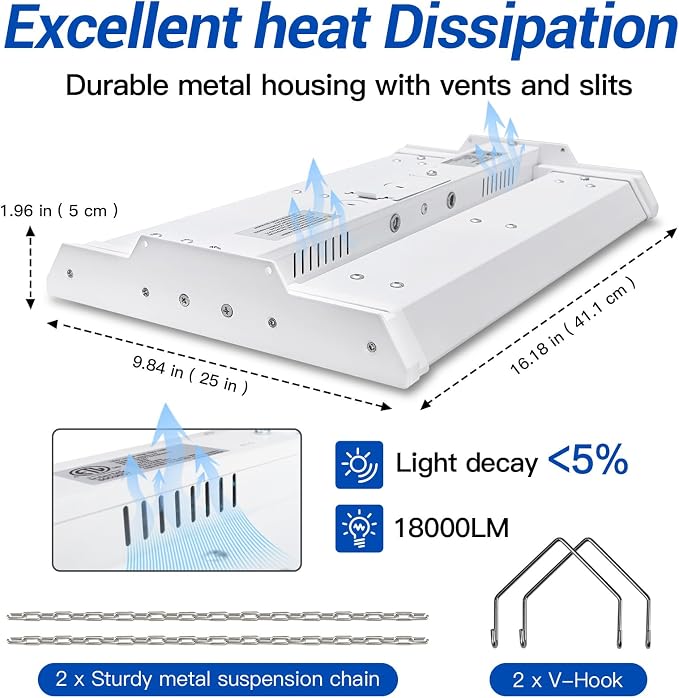 JTT LED Linear High Bay Light, 5000K Daylight 150W 21000LM Shop Light - Image 2