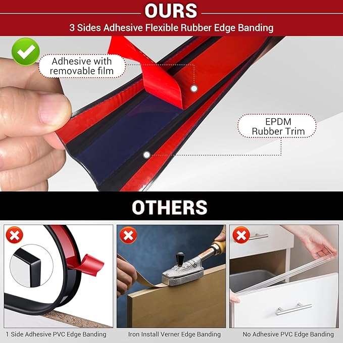 Rubber Edge Trim, 3/4" Self Adhesive Flexible U Channel Edge Protecter - Image 3
