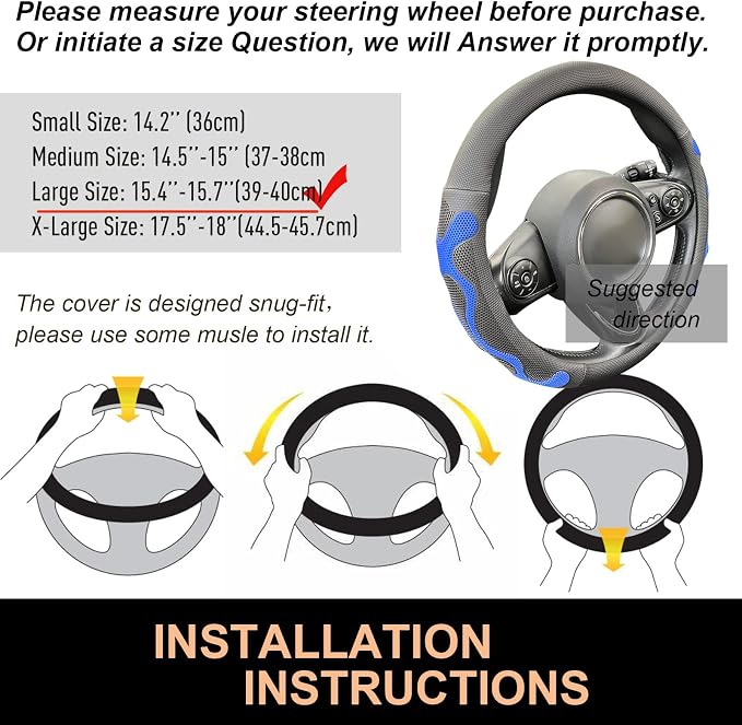 PINCTROT Large Size Comfy Grip Steering Wheel Cover, Anti-Slip Design, - Image 6