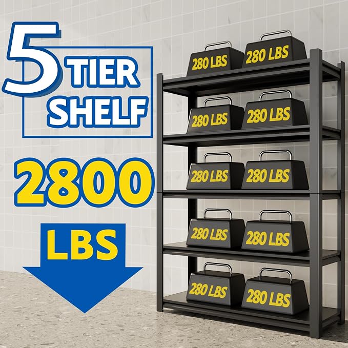 72''H Garage Shelving Heavy Duty, 2800LBS Storage Shelves, 5-Tier Adjustable - Image 3