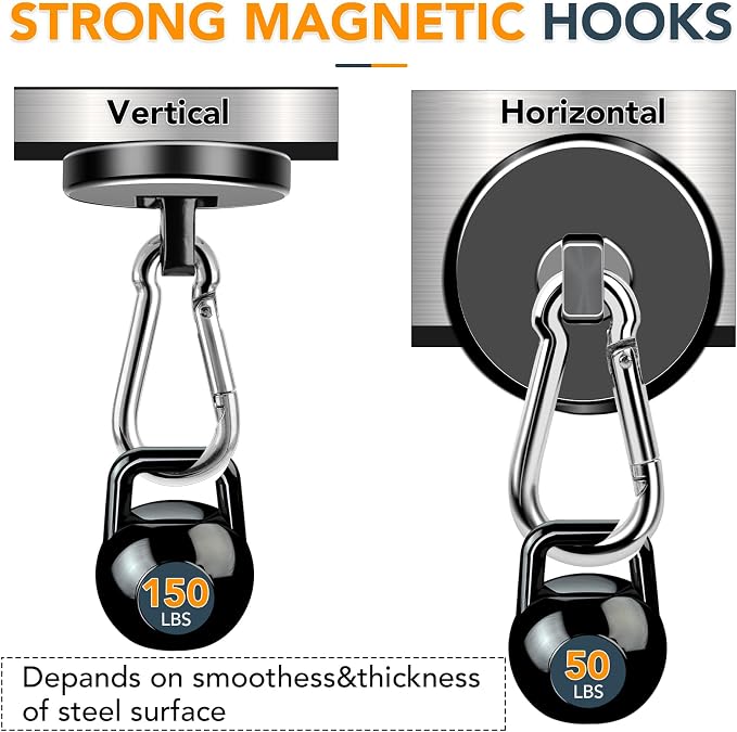 MIKEDE Strong Magnetic Hooks, 150LB Neodymium Black Magnets Heavy Duty - Image 3