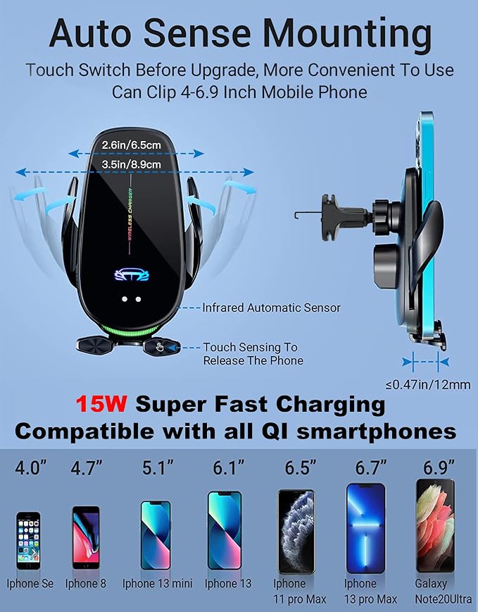 Wireless Car Charger Mount, Fast Charging Auto Clamping 15W Intelligent Dual - Image 4