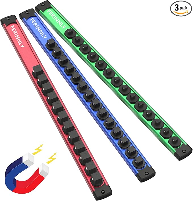 Magnetic Socket Holder Organizer Set, 3-Piece Heavy Duty Socket Rack Kit by Unknown