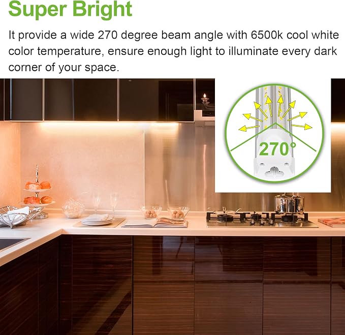 hykolity 4FT LED Shop Light, V Shape Integrated T8 LED Tube Light, 6500K Super - Image 3