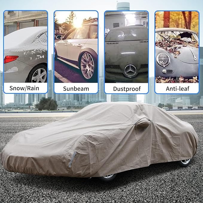 Tecoom Car Cover Waterproof All Weather Thick Shell Non-Woven Outdoor Full Cover - Image 5