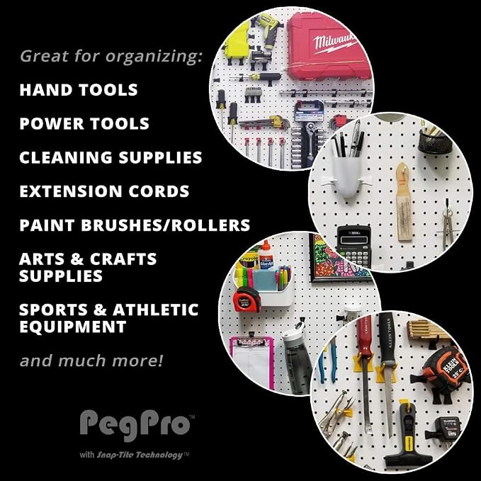 PegPro® J & 2" Hooks Kit for Standard “Wood Fiber” pegboard – Durable Plastic - Image 3