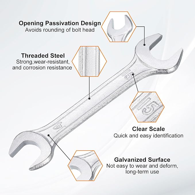 HARFINGTON 5pcs Double Open End Wrench 14mm x 15mm Metric 15 Degree Offset - Image 4