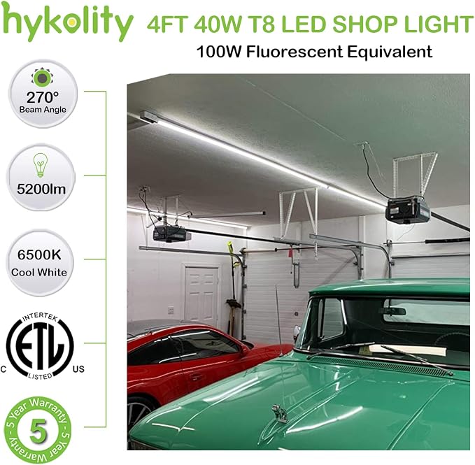 hykolity 4FT LED Shop Light, V Shape Integrated T8 LED Tube Light, 6500K Super - Image 2