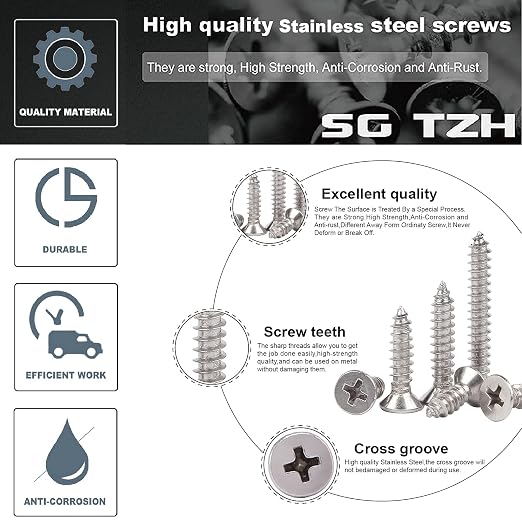 #14 x 1-1/2" Wood Screw 100Pcs 18-8 Stainless Steel Screws Flat Head Phillips - Image 4