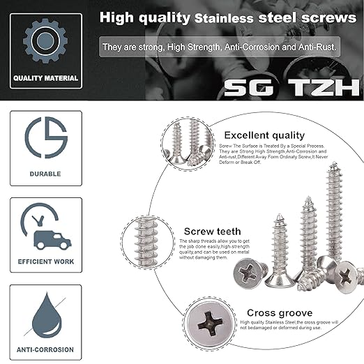 #7 x 1" Wood Screw 100Pcs 18-8 Stainless Steel Screws Flat Head Phillips Fast - Image 4