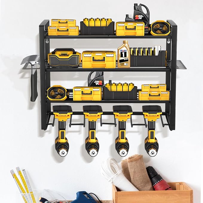 4 Layers Power Tool Organizer Wall Mount, Garage Wall Shelving, 4 Drill Holder - Image 7