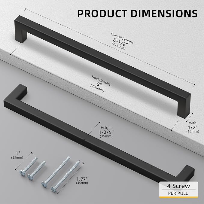 goldenwarm 150Pack 8INCH Matte Black Cabinet Pulls Kitchen Hardware, 204mm - Image 2