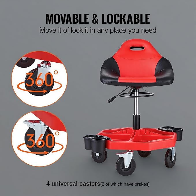 Rolling Garage Stool 300LBS Adjustable Mechanic Work Shop Seat w/Casters - Image 5