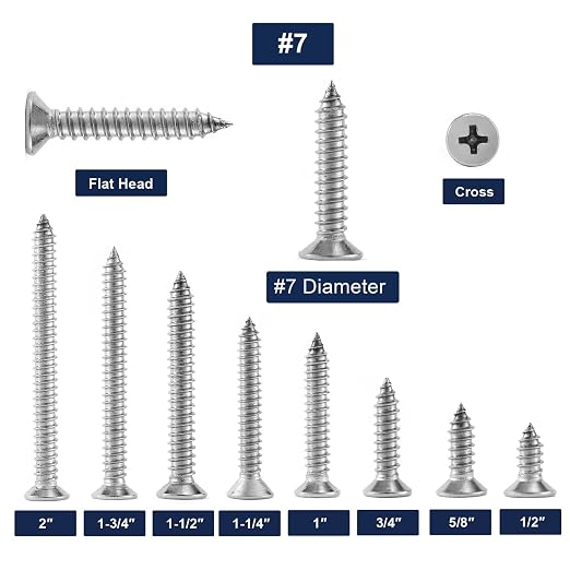 #7 x 5/8" Wood Screw 100Pcs 18-8 Stainless Steel Screws Flat Head Phillips Fast - Image 3