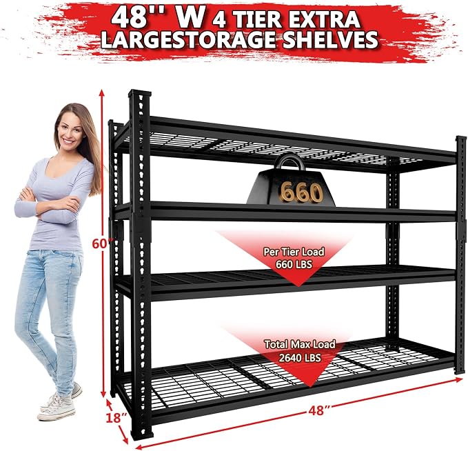 Storage Shelves 3PCS, Garage Shelving Heavy Duty 2640LBS Capacity, 4 Tier - Image 3