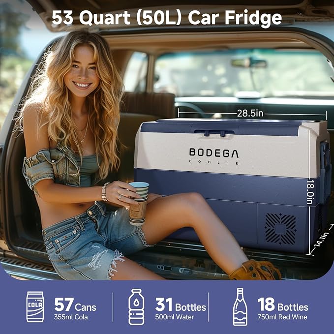 BODEGACOOLER 12 Volt Car Refrigerator, 53 Quart Portable Fridge Dual Zone - Image 2