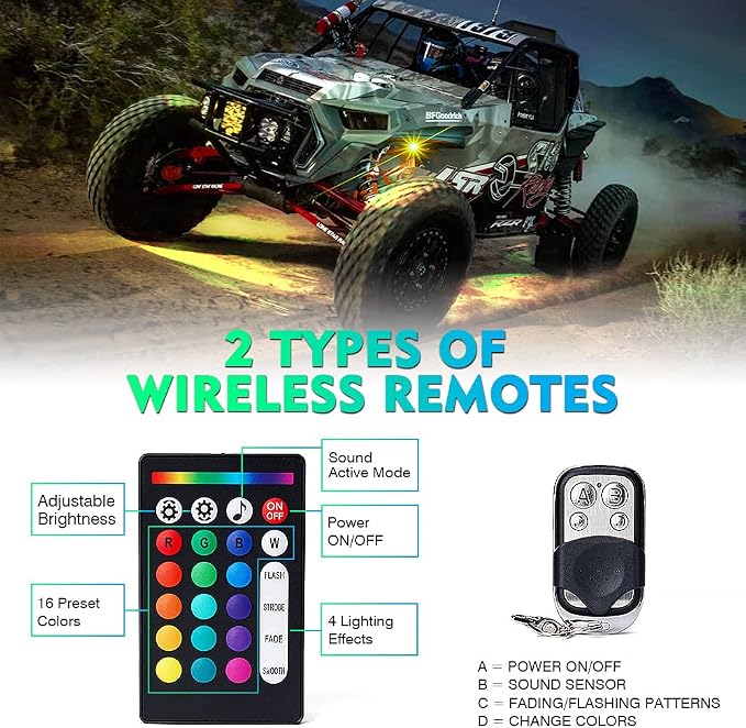 Xprite RGB Bluetooth Rock Lights Kit, w/RF Remote Controller - Image 4