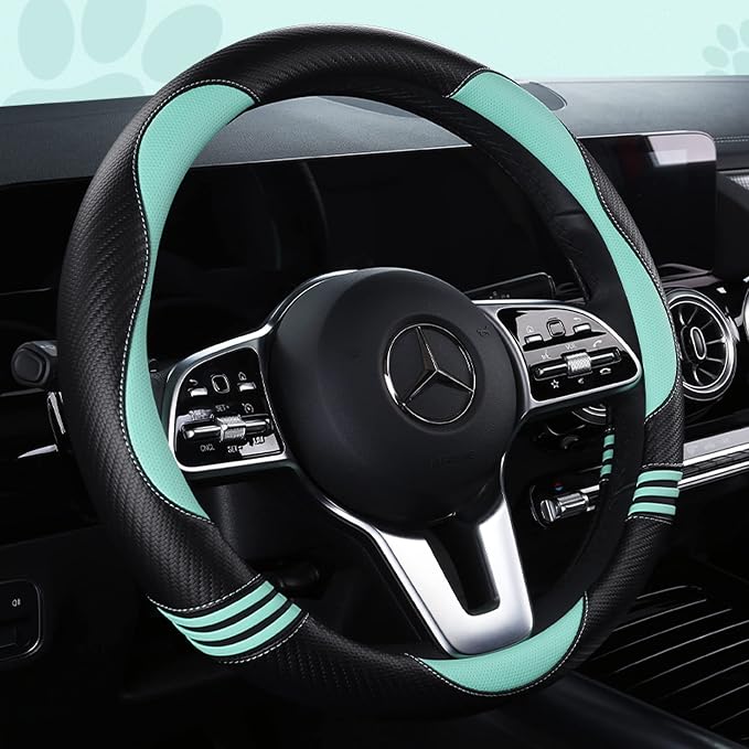 Car Steering Wheel Covers for Women Girl Padded Carbon Fiber PU Leather Cute by HighnessHwoo