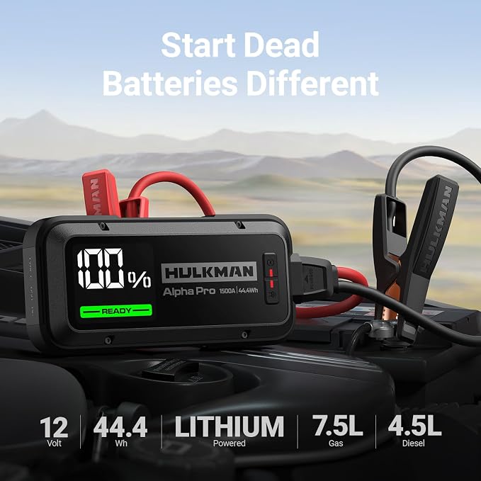 Hulkman Alpha Pro Solid Black, 1500A 44.4Wh Car Jump Starter Portable, - Image 2