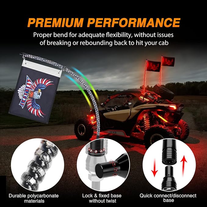 Nilight 2PCS 6FT RGB LED Whip Light, Remote App Control w/DIY Chasing Patterns - Image 7