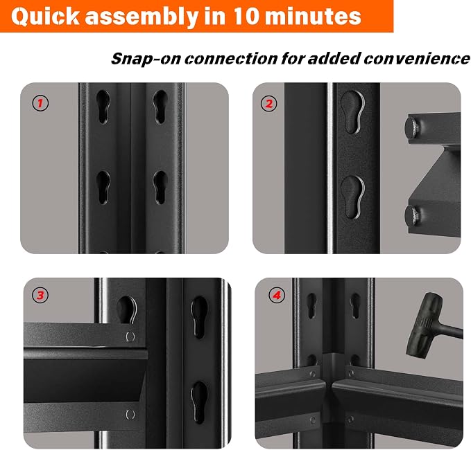 Metal Garage Shelving Unit, Heavy Duty 3-Tier Adjustable Storage Rack, Steel - Image 5