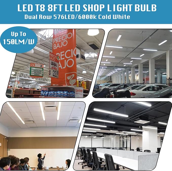 8FT LED Shop Light Fixture, Super Bright 100W 6000K Cold White 15000LM - Image 6