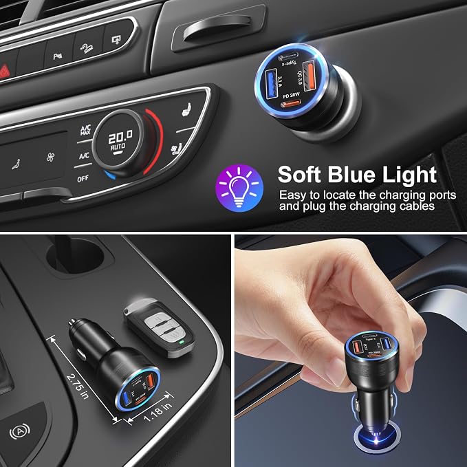 65W USB C Car Charger, Bangfun 4 Port Cigarette Lighter Adapter QC/PD 30W Fast - Image 3
