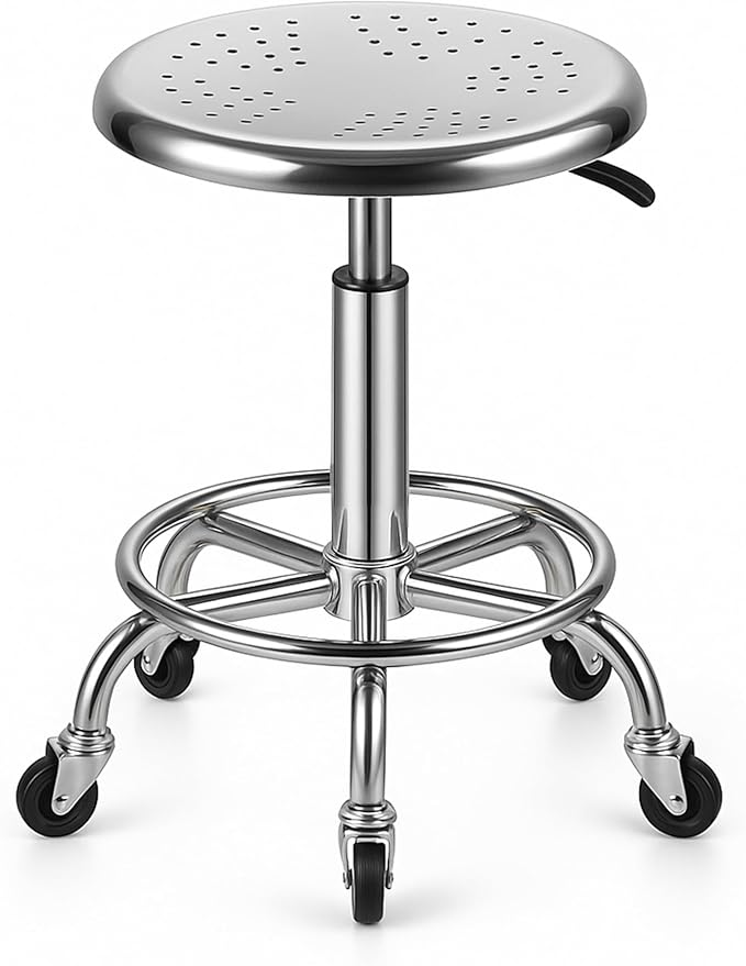 Rolling Stool, Stainless Steel Workbench Stool, Adjustable Swivel Stool Medical by ZWJLIZI