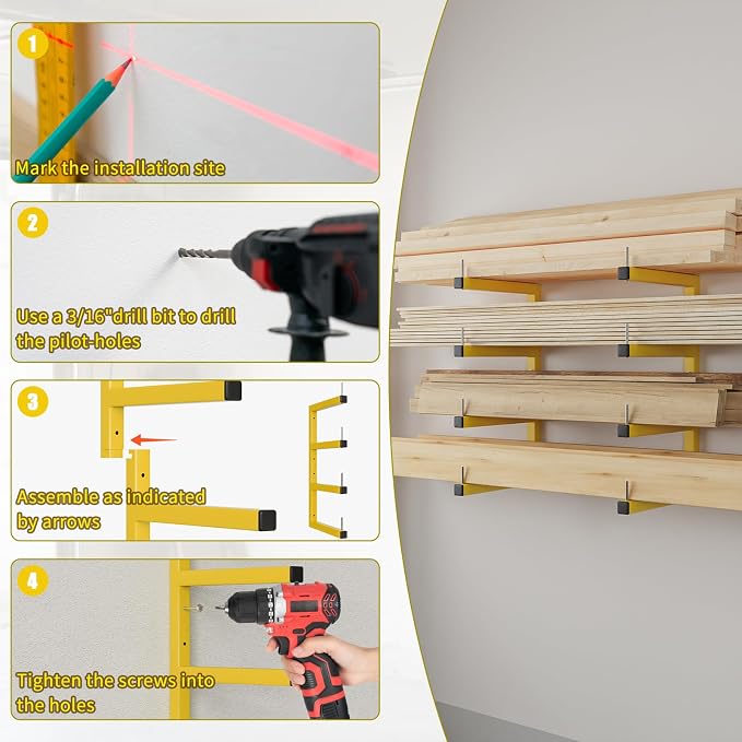 2-Pack Lumber Storage Rack, Wood Storage Racks Wall Mount, Heavy Duty Garage - Image 6