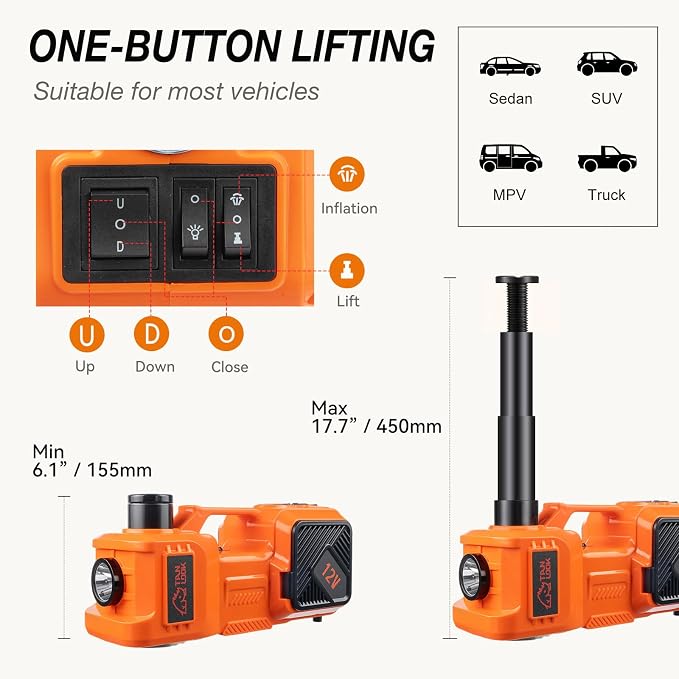 Electric Car Jack Kit with Hydraulic Lift 5-Ton, Tire Inflator & Impact Wrench - Image 4