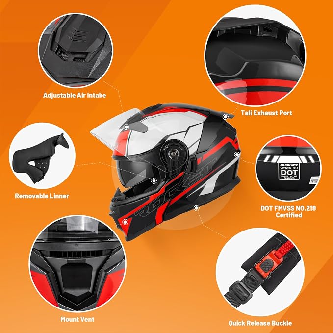 Modular Motorcycle Helmets Full Face Flip up Street Bike Motorcycle Helmet - Image 4