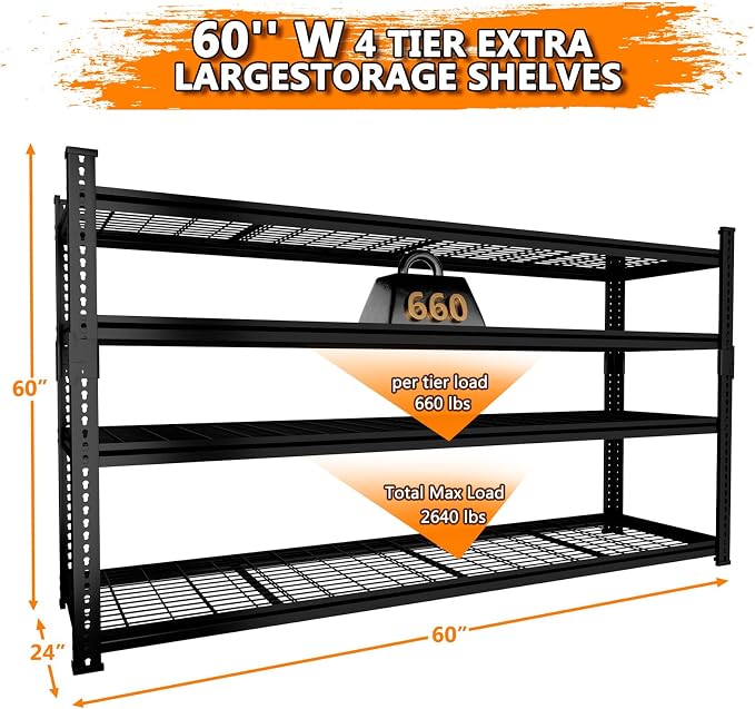 Storage Shelves Heavy Duty 3 PCS, 4-tier Adjustable Metal Industrial Utility - Image 3