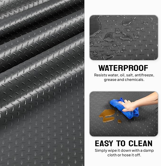 TUFFIOM 5 x 10 FT Garage Floor Mat, Thickened Diamond Plate PVC Garage Mats - Image 3
