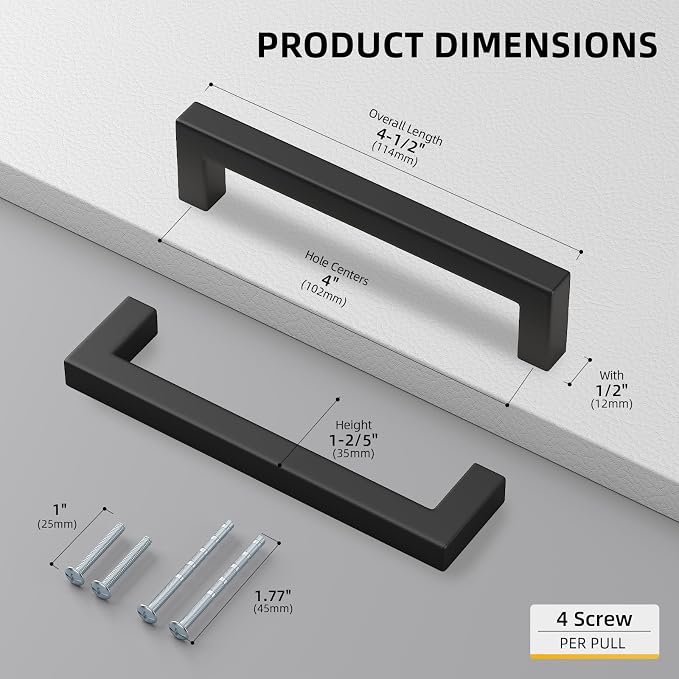goldenwarm 200 Pack 4 INCH Black Square Bar Cabinet Pull - Image 2