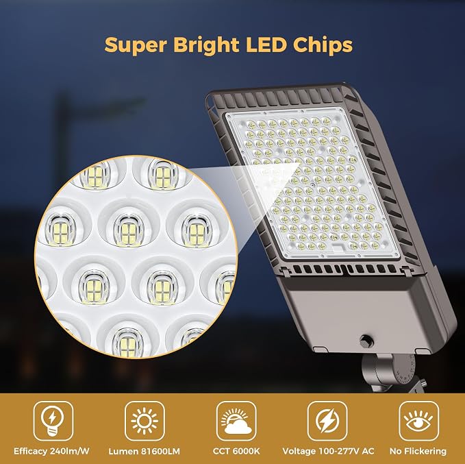 LED Parking Lot Lights 340W Commercial Oudoor Lighting Dusk to Dawn Photocell - Image 2